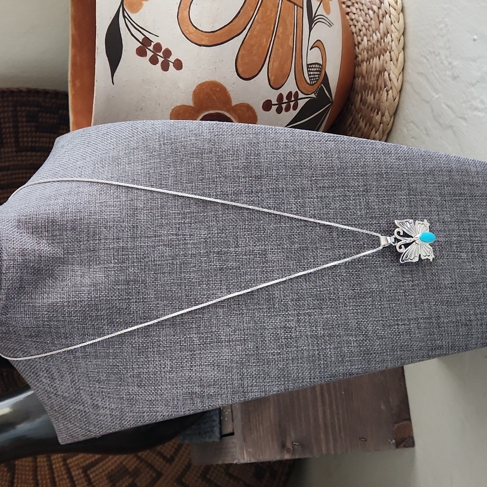 NWOT Native American Navajo Turquoise & Sterling Butterfly Pendant & Chain 🩵🦋